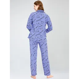 Zeyo Lapel Collar Typography Printed Pure Cotton Night suit image 4