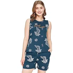zeyo Night Suit for Women's Floral & Cheetah Printed Cotton Night Dress of Top and Short's Set 5737-picture-18