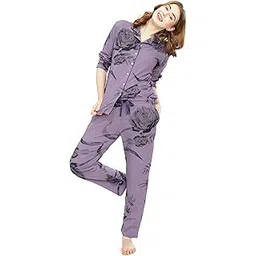 zeyo Night Suit for Women's Floral Printed Cotton Night Dress of Shirt and Pajama Set 5760-picture-13