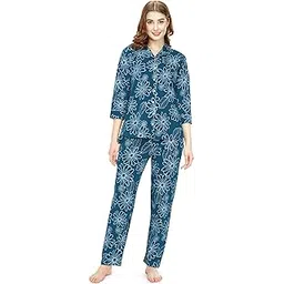 zeyo Night Suit for Women's Floral Printed Cotton Night Dress of Shirt and Pajama Set 5764-picture-10