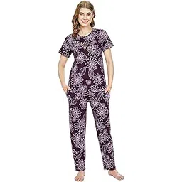 zeyo Night Suit for Women's Floral Printed Cotton Night Dress of Top and Pajama Set 5778-picture-11