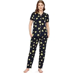 zeyo Night Suit for Women's Heart Printed Cotton Night Dress of Shirt and Pajama Set 5753-picture-26