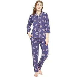 zeyo Night Suit for Women's Heart Printed Cotton Night Dress of Shirt and Pajama Set 5758-picture-24