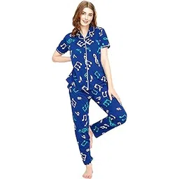 zeyo Night Suit for Women's Musical Note's Printed Cotton Night Dress of Shirt and Pajama Set 5748-picture-29