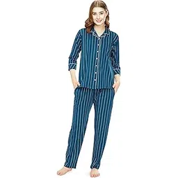 zeyo Night Suit for Women's Stripe Printed Cotton Night Dress of Shirt and Pajama Set 5768-picture-22