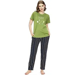 zeyo Night Suit for Women's Stripe Printed Cotton Night Dress of Top and Pajama Set 5769-picture-33