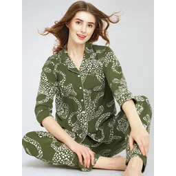 Zeyo Round Lapel Collar Printed Pure Cotton Night suit-picture-18