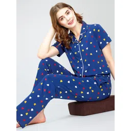 Zeyo Round Lapel Collar Sleeves Printed Pure Cotton Night suit-picture-20