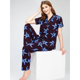 Zeyo Round Lapel Collar Sleeves Printed Pure Cotton Night suit-picture-12