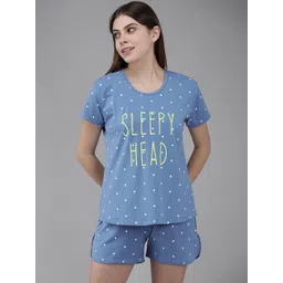 Zeyo Women Blue & Green Printed Night suit-picture-23