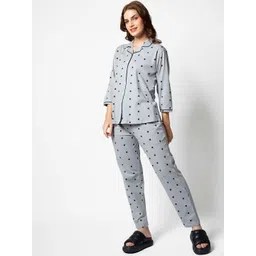 Zeyo Women Conversational Printed Lapel Collar Night suit-picture-26