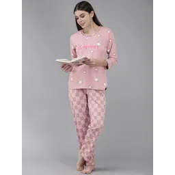 Zeyo Women Dusty Pink & White Printed Night suit-picture-39