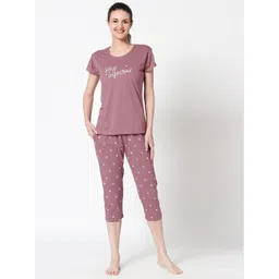 Zeyo Women Mauve Printed Pure Cotton Night Suit-picture-15
