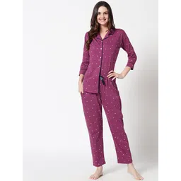 Zeyo Women Purple & White Printed Pure Cotton Night suit-picture-16