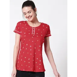 Zeyo Women Red Printed Nursing & Feeding Pure Cotton Top-picture-38