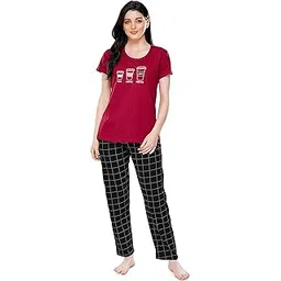 zeyo Women's Cotton Checks Printed Relaxed Night Suit Set Of Top & Pyjama 5297-picture-11