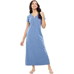 zeyo Women's Cotton Heart Printed Long Nighty 5627-picture-28
