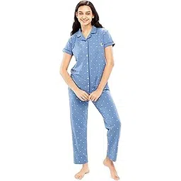 zeyo Women's Cotton Heart Printed Stylish Night suit set of Shirt & Pajama Set 5612-picture-11