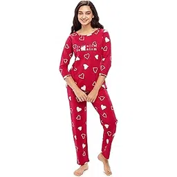 zeyo Women's Cotton Heart Printed Stylish Night suit set of Top & Pajama Set 5619-picture-21