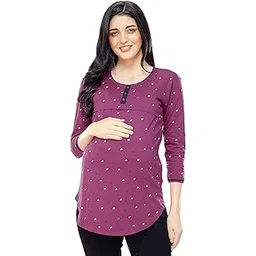 zeyo Women's Cotton Maternity Purple Heart Print Feeding Regular Fit Top 5343-picture-45