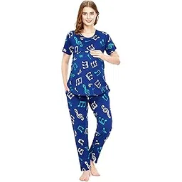 zeyo Women's Cotton Musical Notes Printed Nursing & Maternity Night Suit Pajama Set Of Top & Pyjama Feeding Night Dress 5802-picture-13