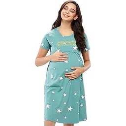 zeyo Women's Cotton Night Dress Floral Printed Maternity & Feeding Short Nighty Night Gown 5631-picture-54