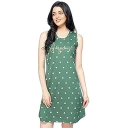 zeyo Women's Cotton Night Dress Heart Printed Knee Length Night Gown 5326-picture-49