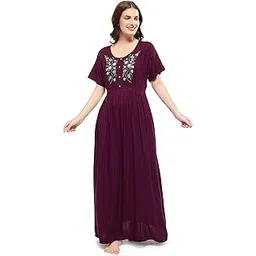 zeyo Women's Rayon Floral Embroidery Ghera Above The Knee Nighty Night gown 5683-picture-18