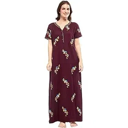 zeyo Women's Rayon Floral Embroidery Maxi Nighty Night Gown 5681-picture-20