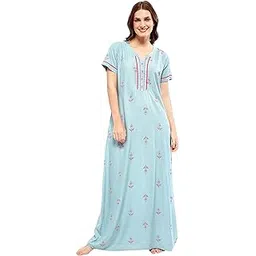 zeyo Women's Rayon Floral Embroidery Mid Thigh Length Nighty Night gown 5676-picture-15