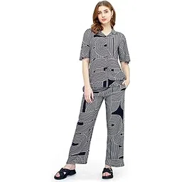 zeyo Women's Rayon Printed Night Suit Set Of Shirt & Pajamas-picture-10