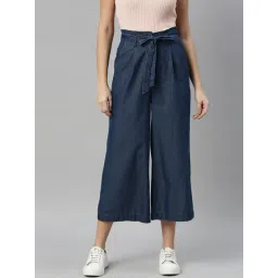 ZHEIA Blue Cotton Relaxed Fit Culottes-picture-26