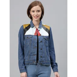 ZHEIA Women Blue Colourblocked Denim Jacket-picture-18