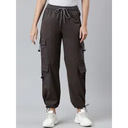 ZHEIA Women Loose Fit High-Rise Solid Cargos Trousers-picture-29