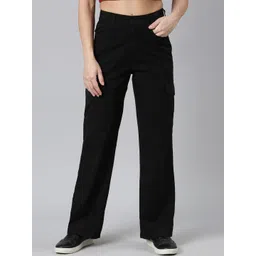 ZHEIA Women Straight Fit High-Rise Cotton Cargos Trousers-picture-11