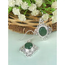 Zhupuk Silver-Plated Artificial Stones Studded Geometric Shaped Drop Earrings-image-25