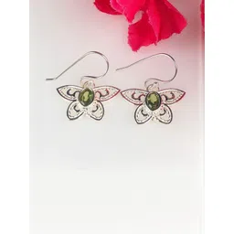 Zhupuk Silver-Plated Crystals Stone Studded Floral Drop Earrings-picture-14