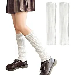 zibuyu Leg Warmers for Women, Girls Stylish Winter Warm Knit Leg Warmer Calf Length Socks Warm Stocking Fashion Boot Socks Retro Woolen Leg Warmer for Women and Girls, White - 1 Pair-picture-13
