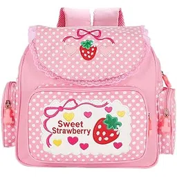 zibuyu Pink Strawberry Embroidery School Bag for Girls Small Lace Canvas Backpack 3-5 Years Old with Multiple Pockets Travel Book Bag Children's Day Rakhi Gift for Girls-picture-48