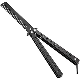 ZIBUYU® Butterfly Comb Professional Training Comb Stainless Steel Folding Practice Comb Unsharpened Blade Stylish Comb Saloon Tool for Beginners Training - Black-picture-27