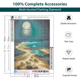 ZIBUYU® DIY 5D Diamond Painting Art Kit Dreamy Beach Moonlit Night Diamond Painting Beginner DIY 5D Diamond Painting for Home Decor, No Frame Wall Decor 5D Diamond Painting, 12 x 16 Inch image 2