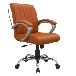 Zidle Study Revolving Swivel Chair with PP Fibre Armrest Faux Leatherette Solid Back Tan Brown Tilting Mechanism-picture-39
