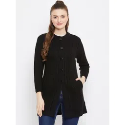 Zigo Women Black Self Design Longline Cardigan-picture-42
