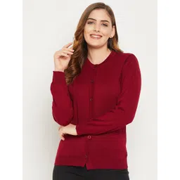Zigo Women Maroon Wool Cardigan Sweater-picture-23