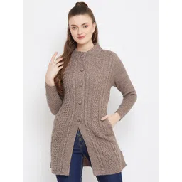 Zigo Women Mauve Cable Knit Woolen Longline Cardigan Sweater-picture-29