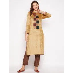 Zigo Women Mustard & Brown Yellow Embroidered Velvet Kurta with Trouser-picture-40