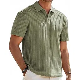 zilcon Mens Casual Polo Shirt Summer Short Sleeve Vacation Button Beach Knit Stretchy Golf Tshirts-picture-43