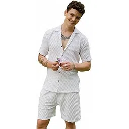 zilcon Men's Pajamas Set Half Sleeve Summer Pajamas Soft Cotton Pajamas for Men Lightweight Shorts Set with Pockets-picture-37