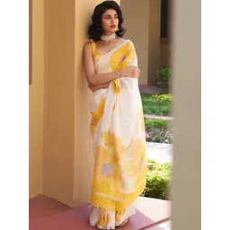 ZILVIRA Floral Linen Blend Kasavu Saree-picture-41