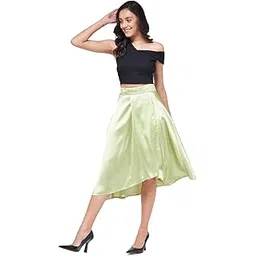 Women’s Black One Shoulder Crop Top with Green Satin Asymmetric Skirt | Stylish Co-Ord Set for Women | Modern High Rise Skirt with Trendy Cuts | Party Outfit for Festive & Special Occasions-image-47